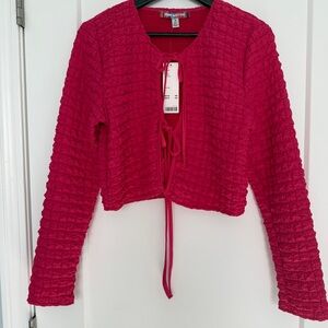 NWT UO Sylvie Pink Bubble Textured Tie Front Crop Bolero Cardigan L - Runs Small